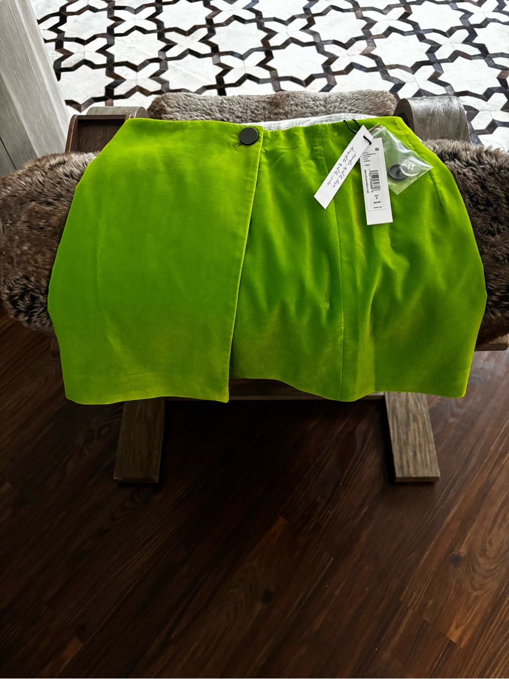 Alice + Olivia Neon Lime Wrap Velvet Mini Skirt
